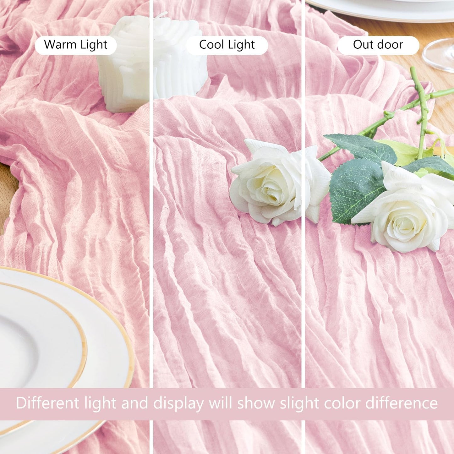 Asee'm Cheesecloth Table Runner 120 Inches Blushing Pink Boho Gauze Cheese Cloth Runner 10FT Rustic Sheer Fall Table Runners for Thanksgiving Wedding Baby Shower Holiday Party Decoration