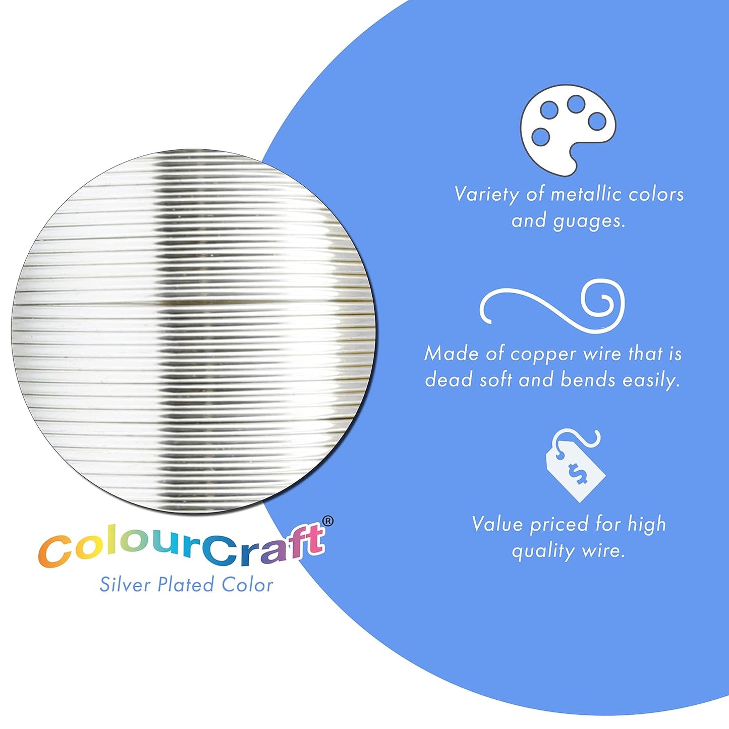 Beadalon ColourCraft Wire, 16 Gauge, Silver Plated, 8 yd Spool