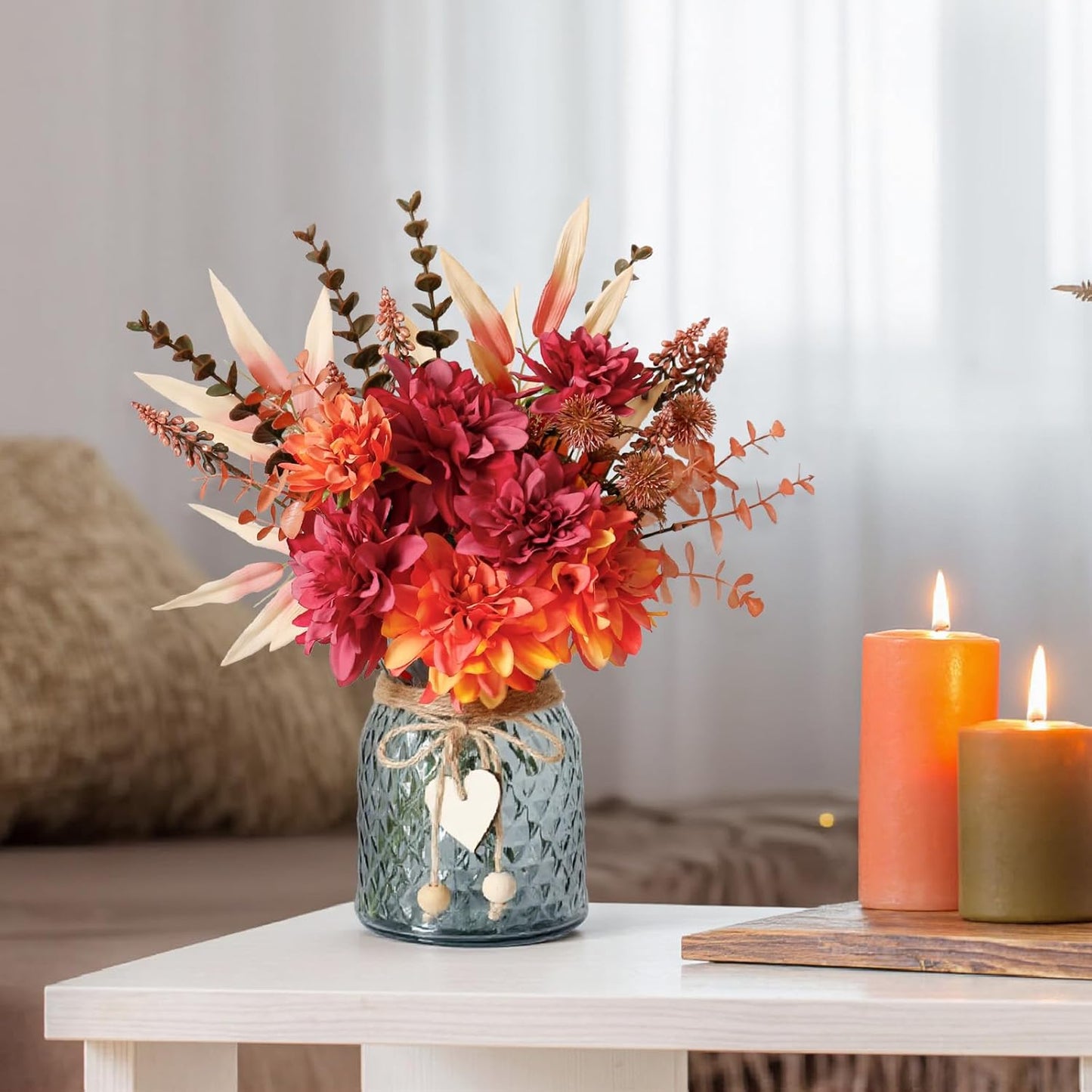 Fake Fall Flowers in Vase,Faux Flowers in Vase,Fall Floral Arrangement,Fall Centerpieces for Tables,Artificial Flowers,Kitchen Decor,Coffee Table Decor