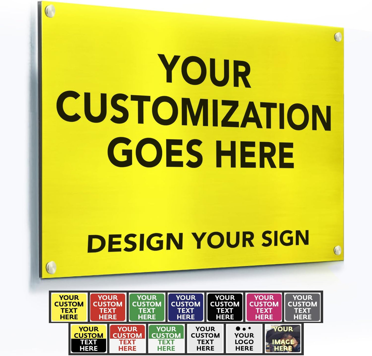 Custom Metal Signs, Personalized Aluminum, Customized Safety, Business Signs, Waterproof Outdoor, White Aluminum (Yellow Background, 7x7 In)