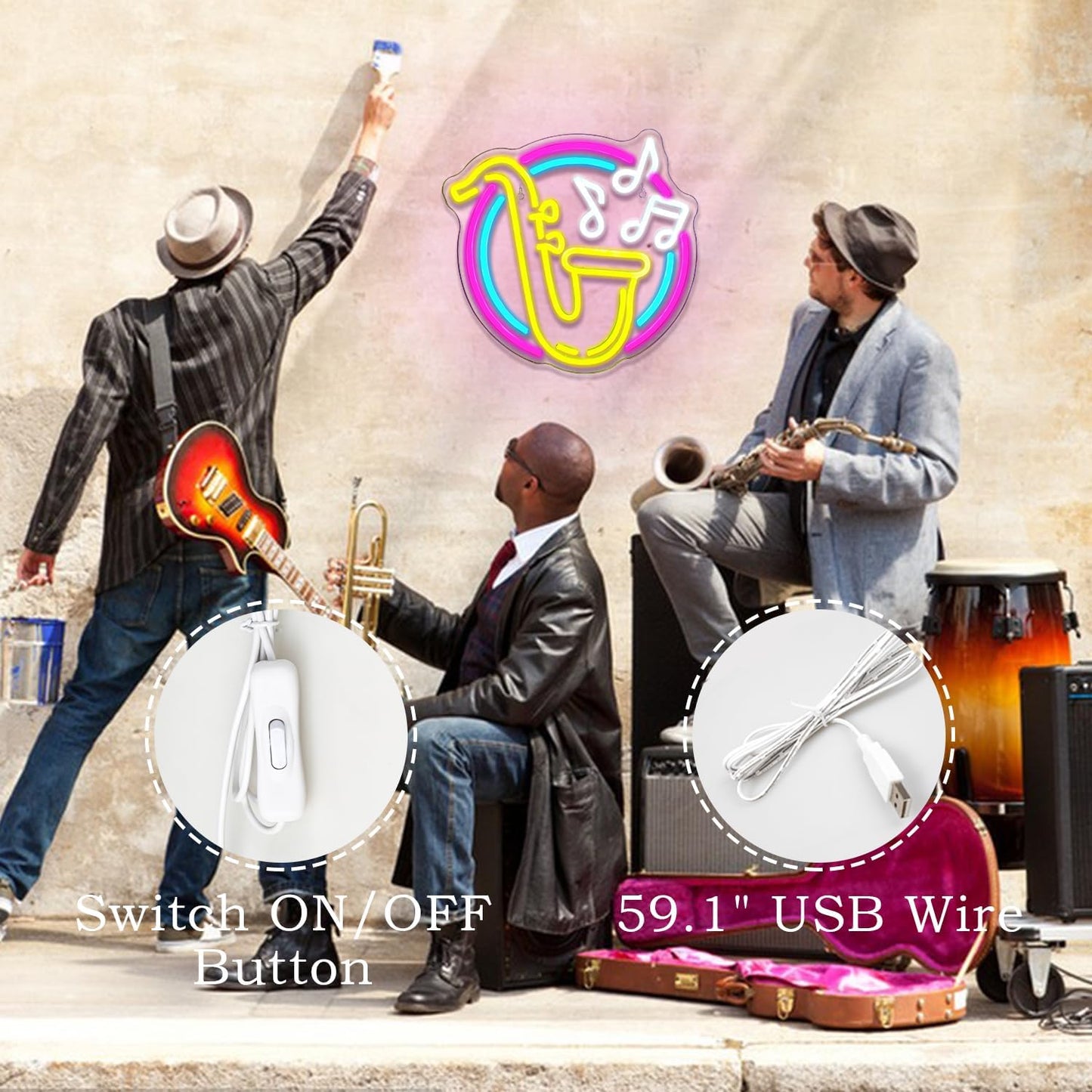 Saxophone Neon Sign Led Neon Lights for Wall Decor Jazz Music Light Up Signs for Bedroom Music Live Studio Classroom Party Decorations Christmas Gifts