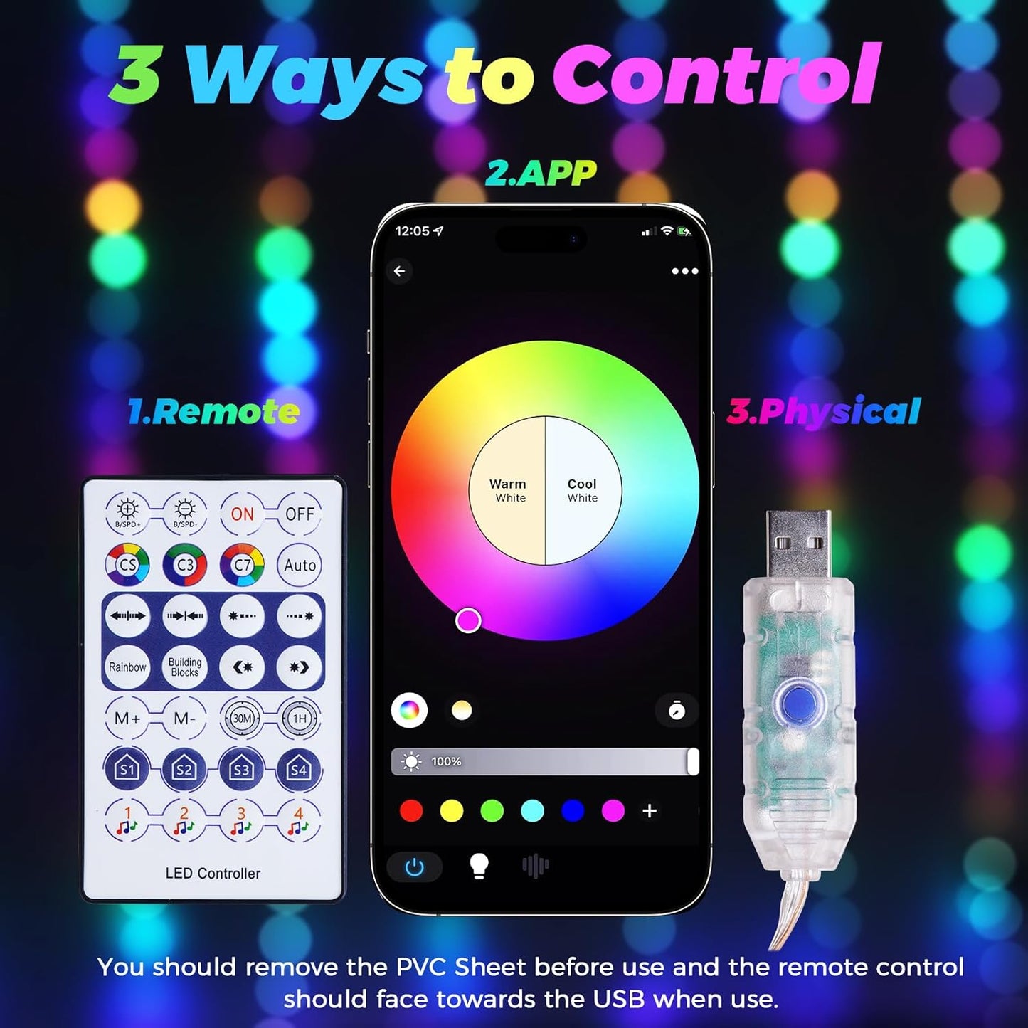 KPORE Smart Fairy Curtain Lights – 300 LED Color-Changing String for Indoor/Outdoor Decor – Christmas, Weddings, Parties & Room Backdrop