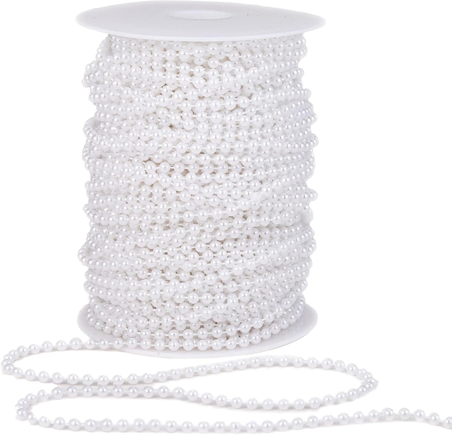4mm Crafts Faux Pearl Beads Garland Pearl Bead Roll Strand of Pearls to Decorate Floral Centerpieces Wedding Party Favor Christmas Tree(131 Feet White)