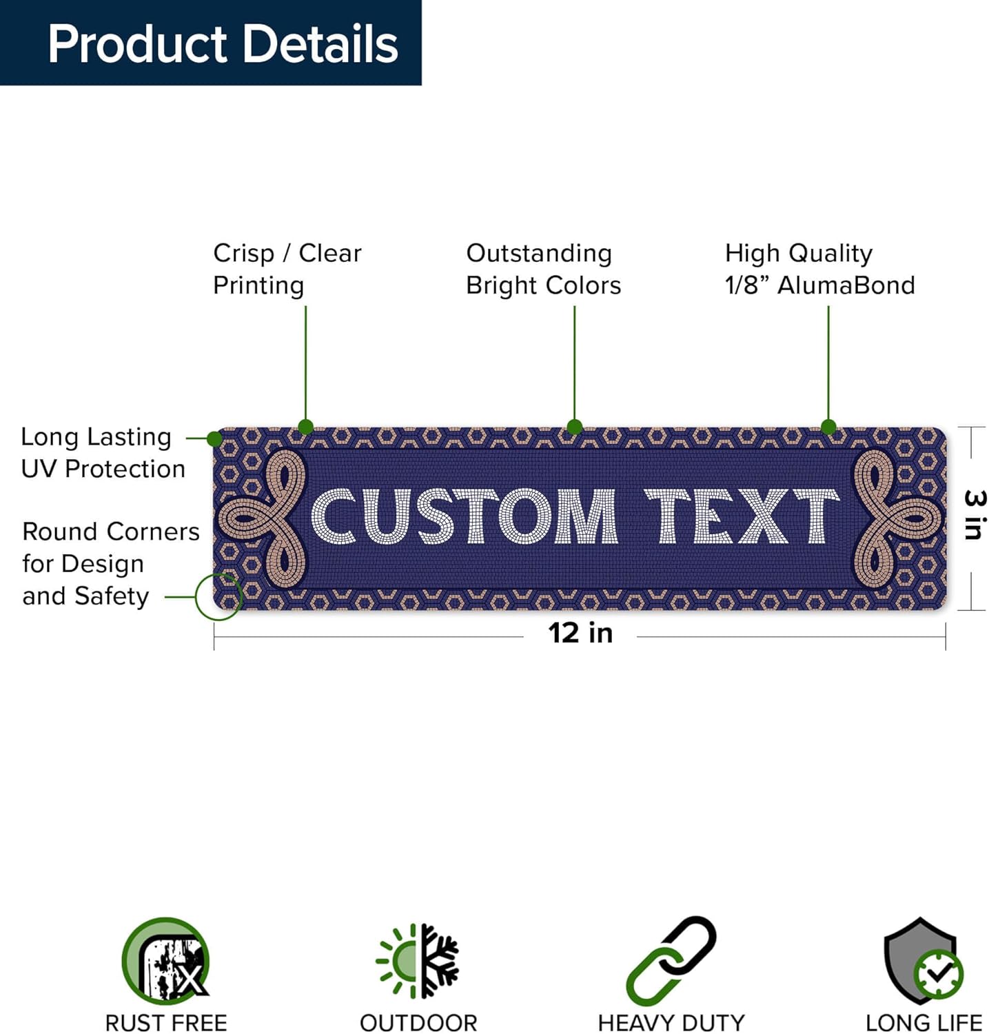 Custom Sign, Custom Street Sign, 11 Font Colors, 13 Font Styles, 4 Hole Options, 22 Sizes, 3x12 Inches, Rust Free DiBound, Fade Resistant, Made in USA by My Sign Center (Fauxsaic 1)