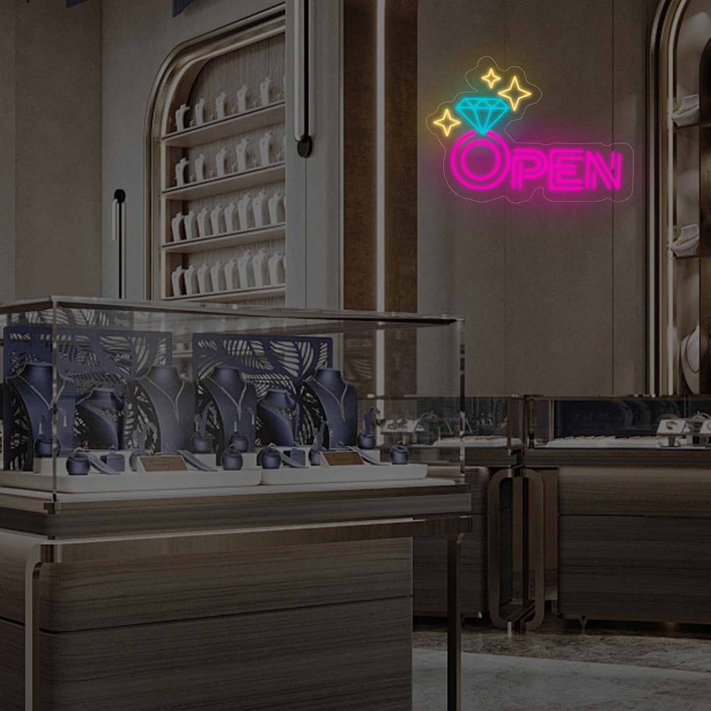 Diamond Open Indoor Neon Sign For Jewelry Store Custom Led Neon Sign Business Decor Store Decor Diamond LED Light Wall Art Decoration, 16.5"x11", Pink