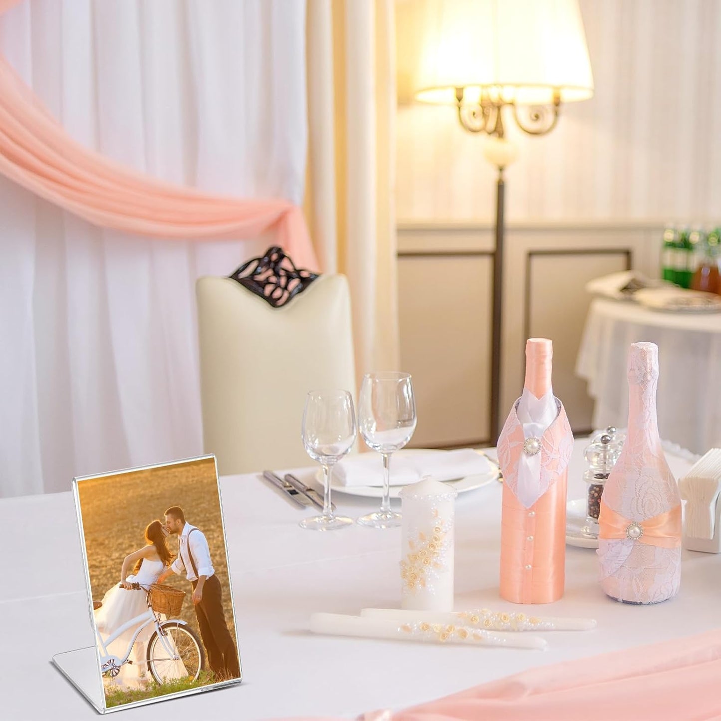 Ctosree 12 Pcs Acrylic Photo Frame L shape Slant Back Desktop Photo Frames Plastic Clear Sign Clear Acrylic Display Stand Table Top Sign for Home Office Wedding Restaurant Menu (2.5 x 3.5 Inch)