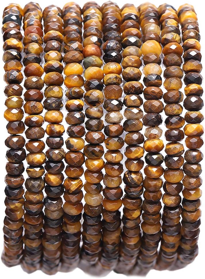 Faceted Natural Tiger Eye Stone Rondelle 3x4mm Loose Semi Gemstone Beads for Jewelry Making 38cm