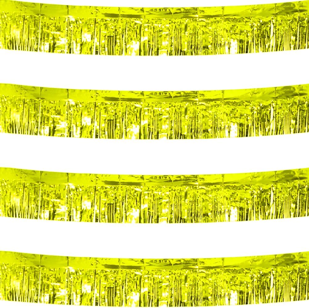 4 Pack Total 40 Feet Foil Fringe Garland Metallic Wall Hanging Drapes Tassel Skirting Tinsel Streamers Decorations for Parade Float Trailer Mardi Gras Party Birthday Wedding (Gold)