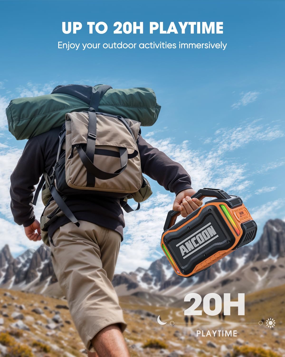 Speakers Bluetooth Wireless: 80W(Peak) Loud Speaker with Bass, 20H Playtime, IPX6 Waterproof, Large Jobsite Speakers for Work, Outdoor, Workshop, Garage, Portable Speaker with TWS (Orange)