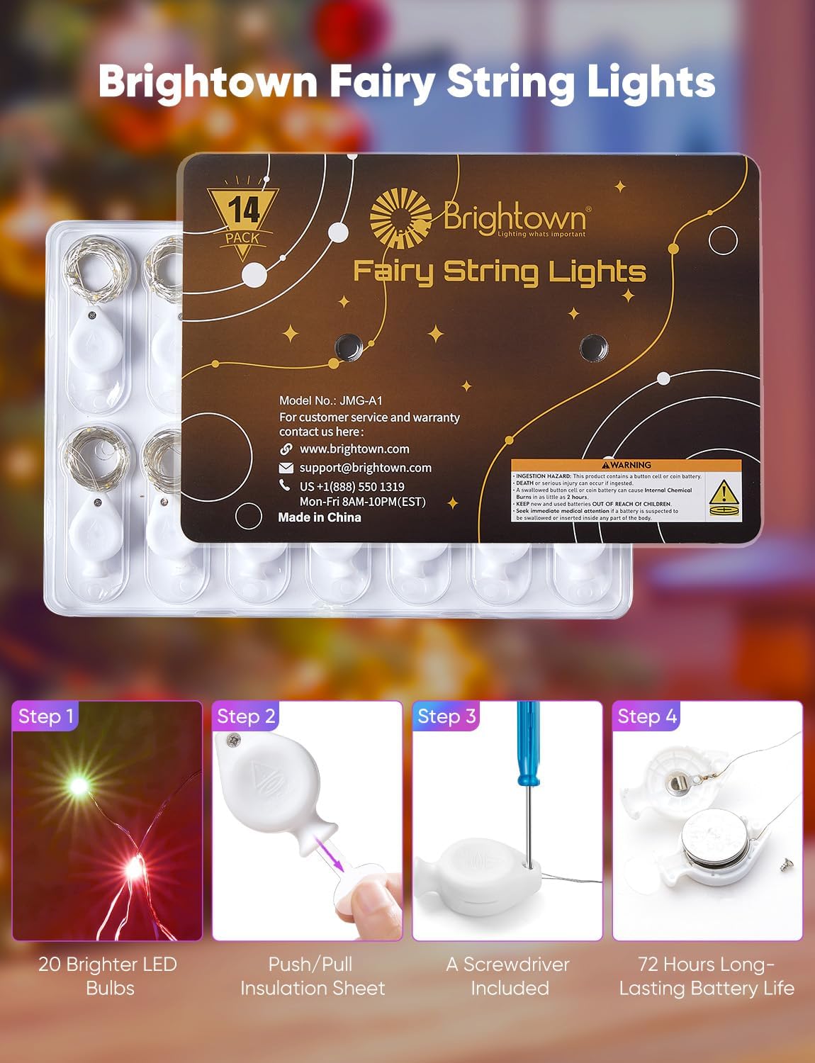 Brightown 14 Pack Multicolor LED Fairy Lights Battery Operated String Lights, 7ft 20LED Waterproof Silver Wire String Lights, Firefly Starry Moon Lights for Mason Jars DIY Christmas Wedding Party