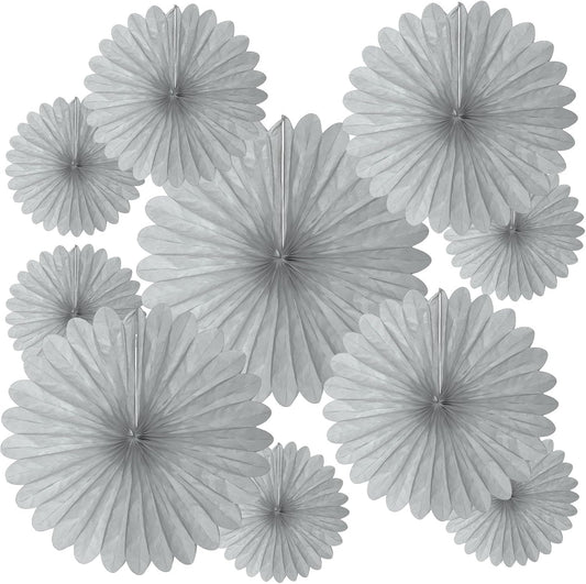 20 Pcs Silver Gray Hanging Paper Fan, Round Paper Fans Decorations Set for Weddings, Birthdays, Engagement, Bridal Shower, Baby Shower Event, Graduation, Party Supplies Decor