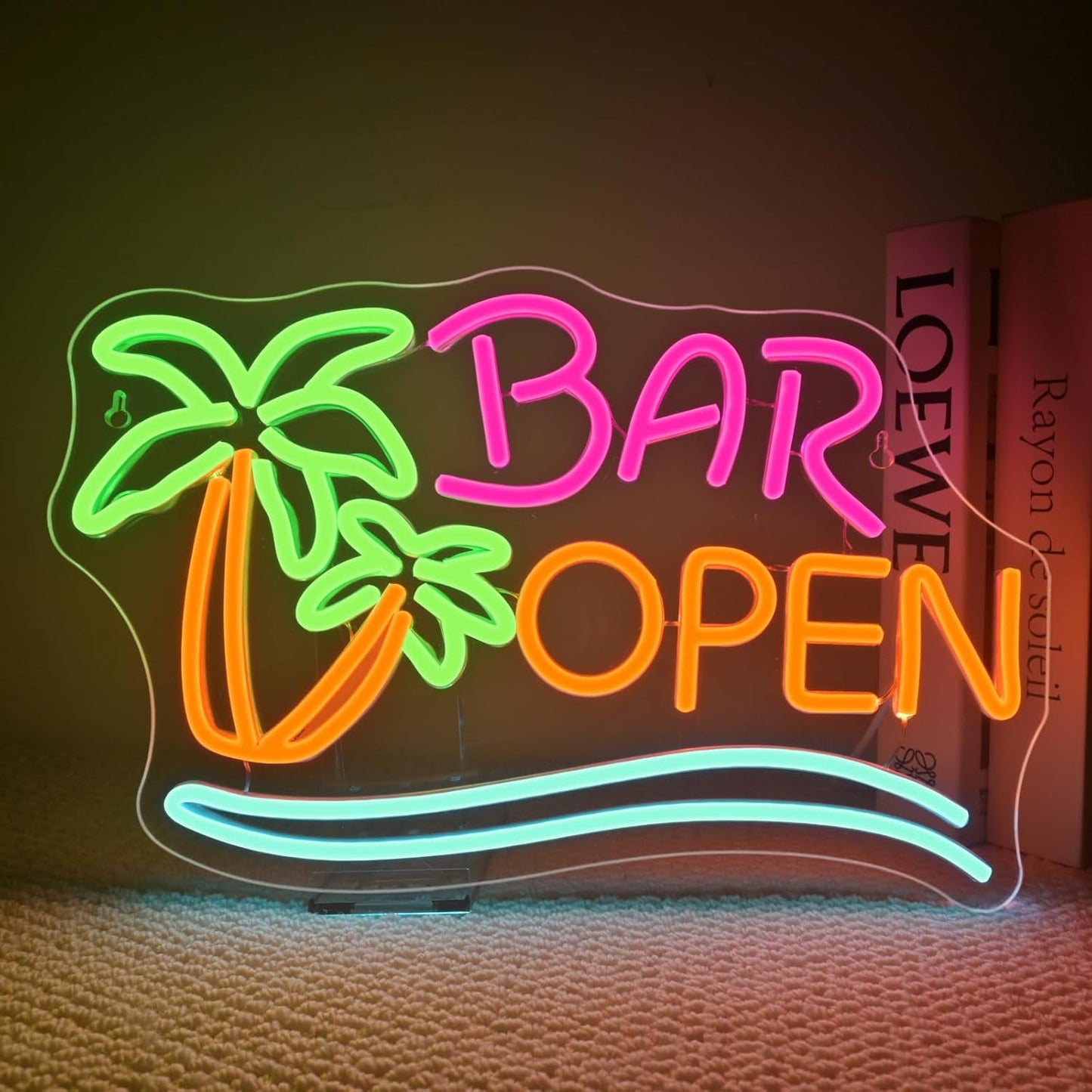 Ineonlife Coconut Tree Open Neon Sign Bar Neon Signs for Wall Decor Palm Tree LED Lights for Beer Bar Cafes Man Cave Shop Hotel Party Decorations Teen Boy Gift