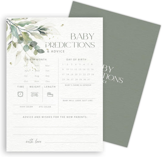 Advice For New Parents Baby Shower, Baby Predictions & Advice Cards For Baby Shower Games Activities, Wishes for Baby, 25 Double-Sided Thick Cards – Greenery A06