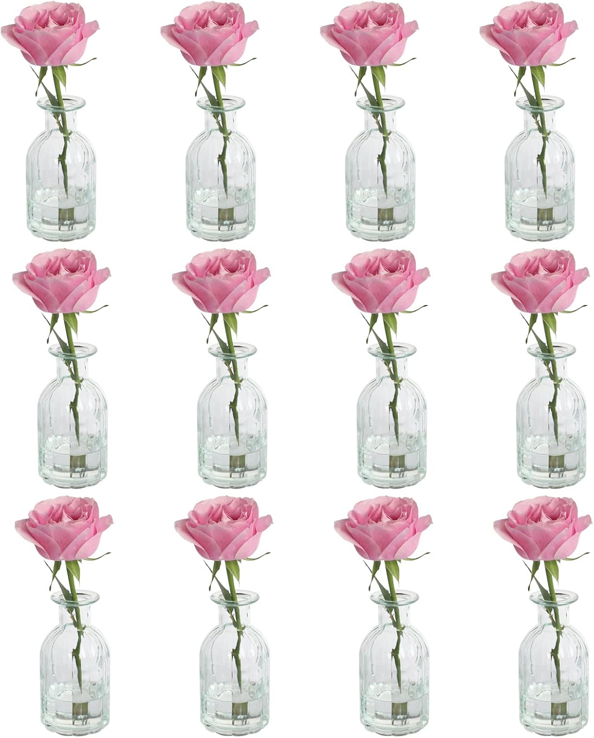 Set of 12 Glass Vases Bud Vases in Bulk, Small Vase for Flowers, Clear Vases Set for Rustic Wedding Decorations, Home Table Flower Decor, Shelf Decor Mini Vases 2.85"X 5.4"