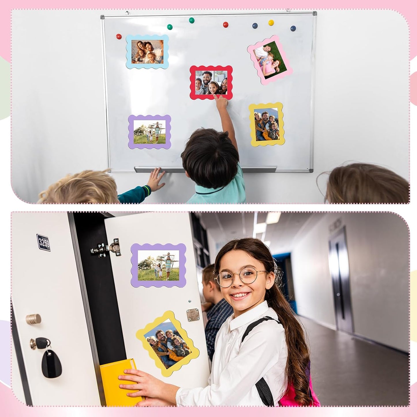 Kingdder 12 Pcs Scalloped Magnetic Picture Frame for Refrigerator 5 x 7 Pastel Reusable Picture Frame Magnets Decorative Photo Holders for Fridge Home School Office Kitchen Locker Decor