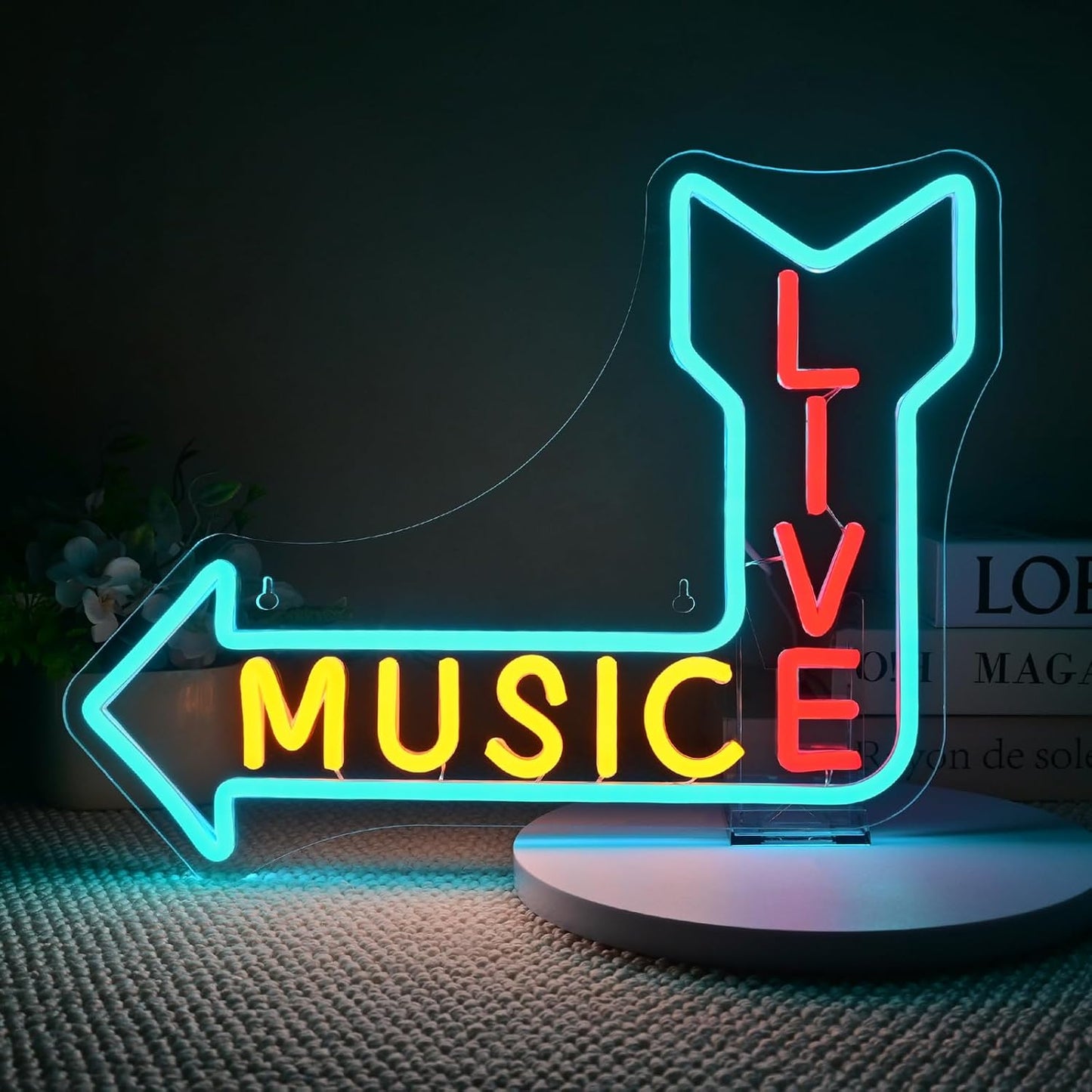 LIVE MUSIC Neon Sign – LED Arrow Neon Light for Wall Decor, USB Powered, for Bedroom, Bar, Studio, Cafe, Game Room, Party, Home Decor Gifts for Music Lovers
