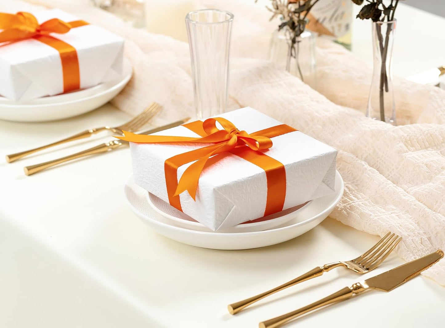 Orange Satin Ribbon 7/8 Inch x 50 Yards Double-Faced for Bows Crafts Gift Wrapping Christmas Flower Bouquet Fall Wedding