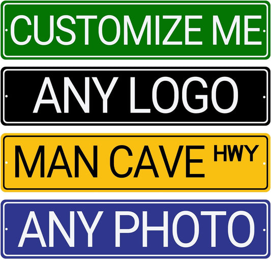 Custom Signs Outdoor Metal, Personalized Street Reflective Signs with Text Photo, 6x24 Inches, Single/Double Sided, Rust Free .040 Aluminum