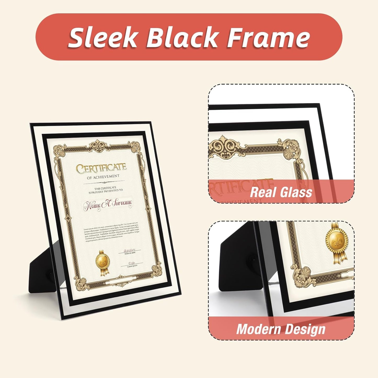 Rempry 8.5x11 Picture Frame Set of 12, Black Glass Photo Frames 8.5 by 11 for Certificate Diploma Document, Vertical or Horizontal Tabletop Display