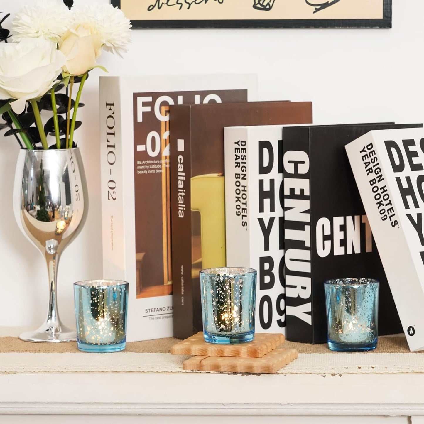 Homemory 36 Pcs Blue Votive Candle Holders, Mercury Glass Candle Holder, Tealight Candle Holders for Table Centerpieces, Baby Shower, Party, Anniversary, Wedding, Home Decor, Halloween, Christmas