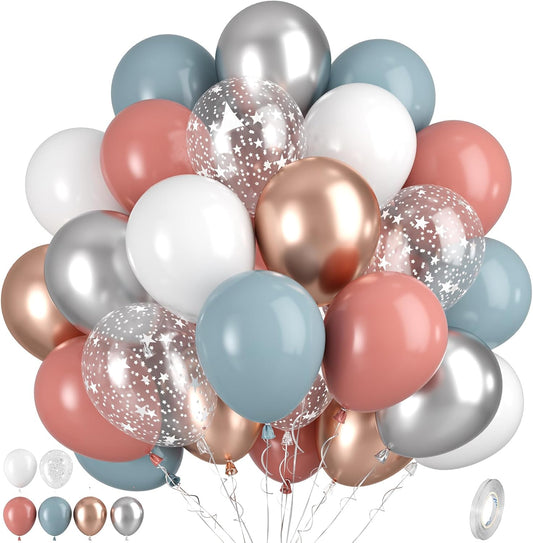 Dusty Pink Blue Balloons, Pink Blue Balloons, Silver White Rose Gold Blue Balloon, Clear Star Print Balloon for Birthday Gender Reveal Baby Shower Party Wedding Bridal Shower Bachelorette Supplies