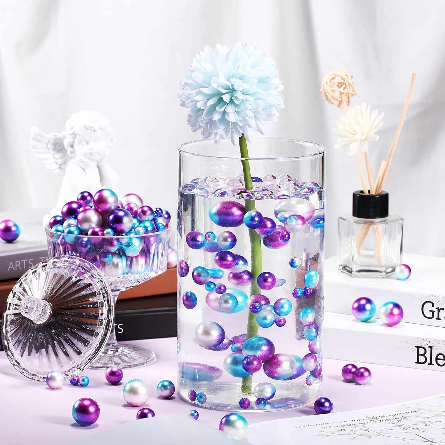 150 Pieces Vase Filler Faux Pearls Vase Makeup Beads No Hole Gloss Bead Mixed Sizes Round Pearl for Home Party Wedding Decor, 8/14/20 mm(Rainbow)