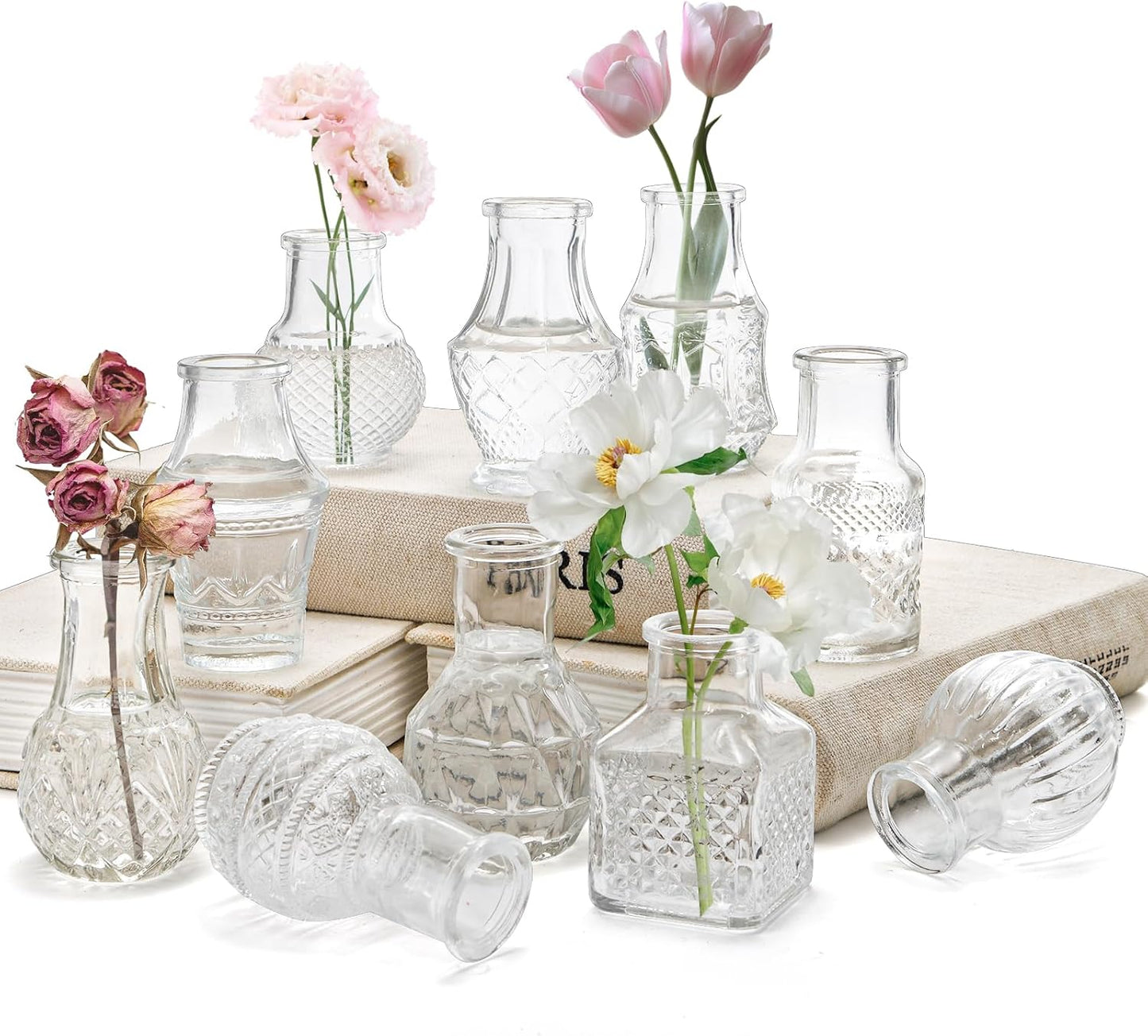 Tebery 20 Pack Glass Bud Vases, Clear Small Flower Vase for Centerpieces, Vintage Mini Glass Vase Set Bulk for Table Wedding Home Party Decoration