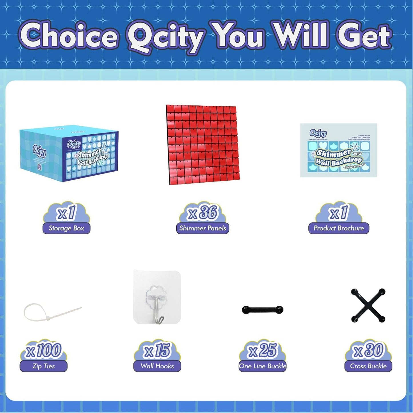 Qcity Red Shimmer Wall Backdrop 36PCS, Black Back Not See-Through Design, Square Sequin Glitter Backdrop Panel, Perfect for Outdoor Events, Birthdays, Wedding and Party Decoration