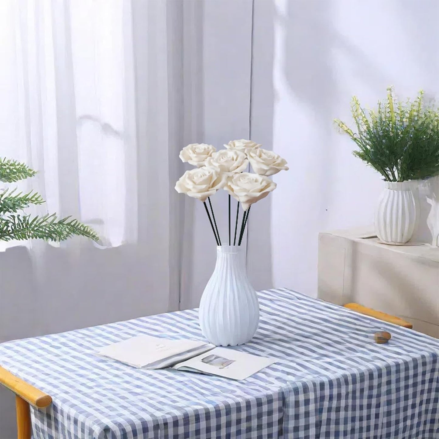 6 pcs Handmade Ceramic Roses,Featuring Vibrant Colors and Intricate Petal Details Floral Decorations Wedding Decoration Christmas Decor Gift Providing Long-Lasting Beauty (White)