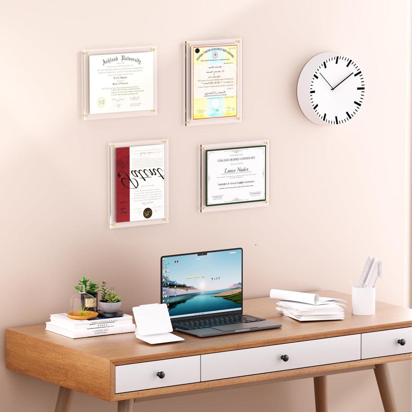 Acrylic Picture Frame for Wall, Clear Diploma Frame, No Drill Floating Frameless Photo Frame for Diploma Certificate Degree Document & Artworks Display, Graduation Gift for Students (2 Pack, 11X14 Straight edge)