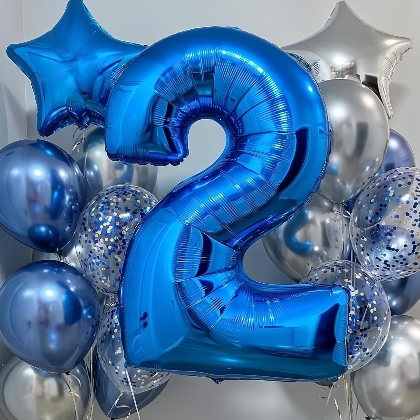 Blue 2 Balloons, 40 Inch Large Foil Number Balloons Set 0-9, Self Inflating Digital 2 Helium Balloon for Boys Men 2nd 12th 20th Age Birthday Anniversary Party Decorations Photo Shoot Supplies