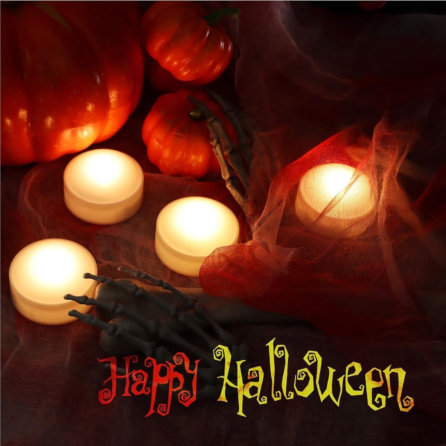 Halloween LED Pumpkin Lights with Remote and Timer, Battery Operated Jack-O-Lantern, Bright Flickering Flameless Candles for Pumpkin Decor, Halloween Party Decorations, White, 6 Pack