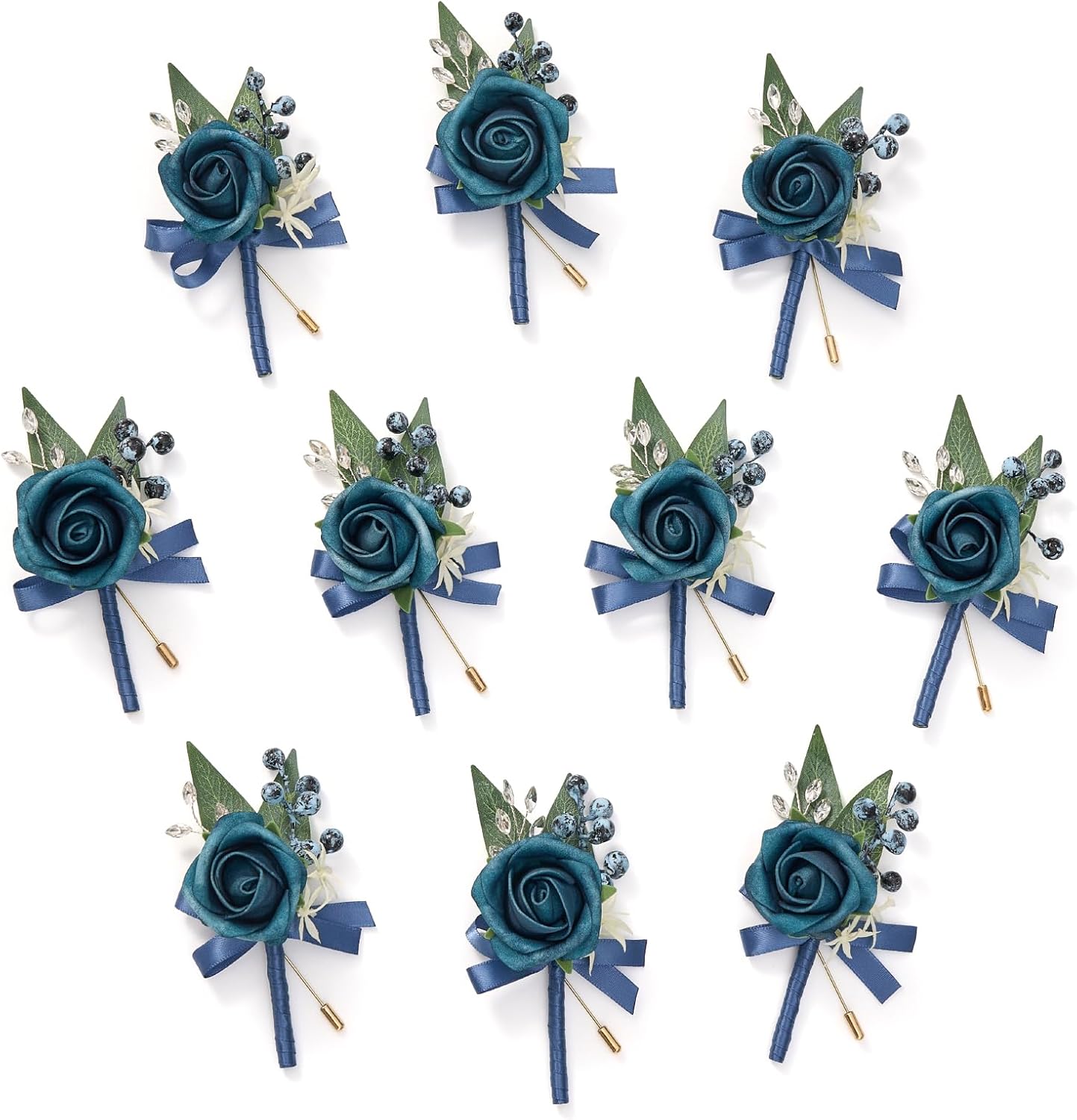 Serwalin 10Pcs Boutonniere for Men, Blue Groom and Best Man Boutonniere, Artificial Flowers for Wedding Decor Prom Homecoming Ceremony Anniversary Formal Dinner Party