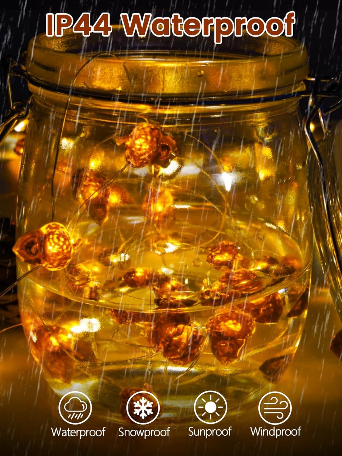 BOSSERN 2 Pack 60LED Thanksgiving Decoration Acorn String Light Battery Operated, 20FT Fall Lights with Remote, Waterproof 8 Modes Fairy Lights for Autumn Harvest Thanksgiving Halloween Decor