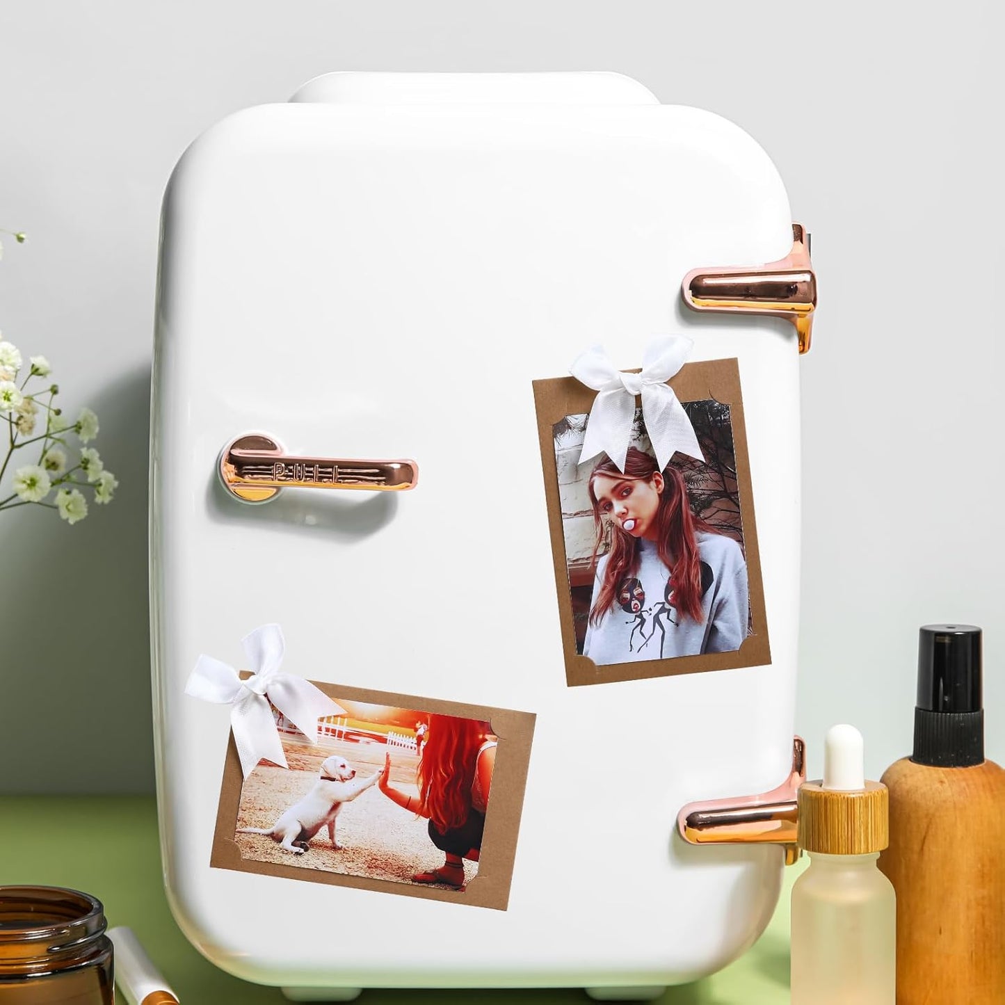 50 Pack 4x6 Magnetic Picture Frames for Refrigerator | Paper Picture Frame with Bowtie | Magnetic Photo Holders for Wire Wall Grid Panel, Locker, Classroom,Wedding,Homes, Decor - Khaki