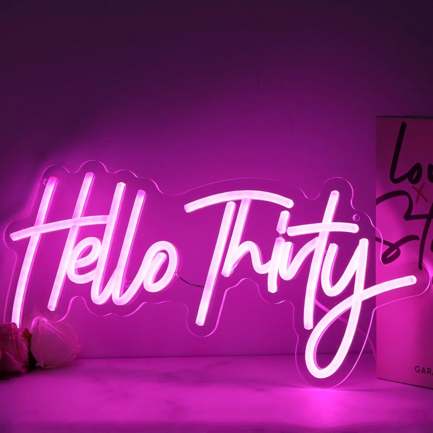 Pink Hello Thirty Neon Sign for Wall - 30th Birthday Gifts for Women Party Photo Background - Hanging Light for Wedding Anniversary Party Decor