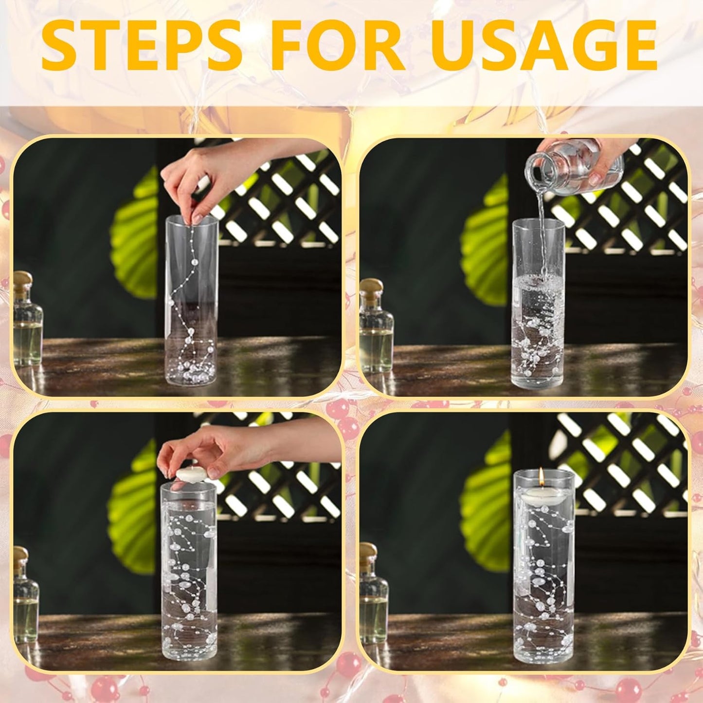 50 PCS Artificial Floating Beads for Centerpieces Vases, Light Pink 8+3mm String Beads for Wedding Party Faux Pearl String for Decorating, String Pearls for Crafts Vase Filler