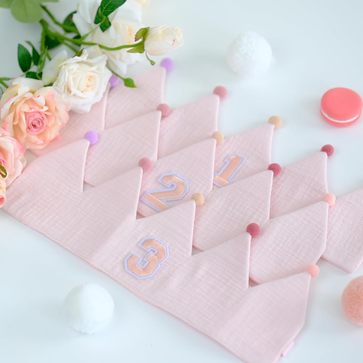 Muslin Crown Hat 1-3 Birthday For Baby Boy Girl Party Decoration Blue Pink Headband