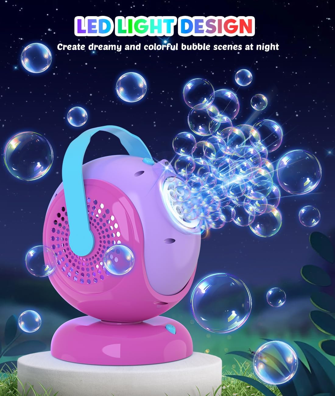 Bubble Machine, Automatic 360° Rotation & 75° Adjustment Bubbles Blower for Kids, Toddlers, Bubble Toys with LED Light - Gifts for Girls 1+ Year Old, Halloween, Outdoor, Birthday, Party