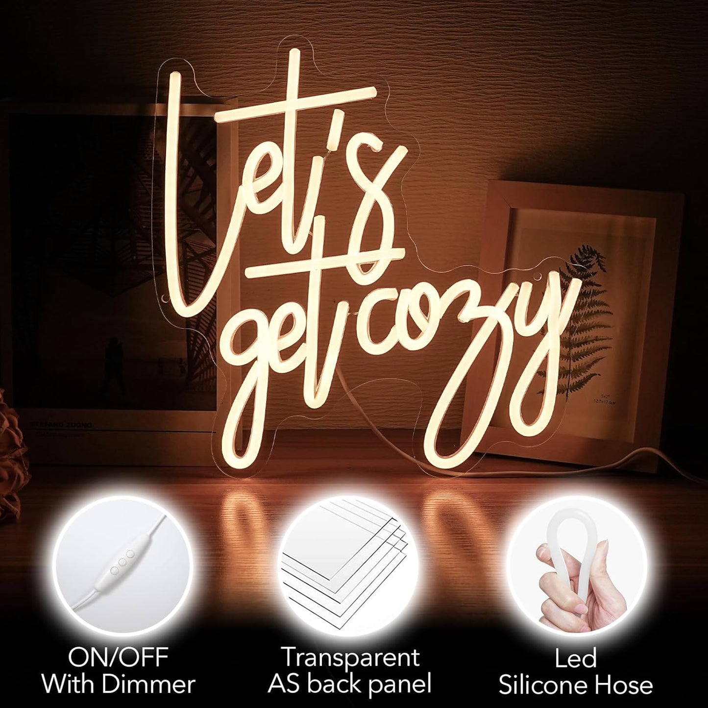 Let's Get Cozy Neon Signs, Wall Decor, Warm White Led Signs Usb Powered, Living Room Decor, Game Room Decor, For Adult Boys Girls Bedroom Restaurant Bar Hotel Party Birthday (13×12.6 in)