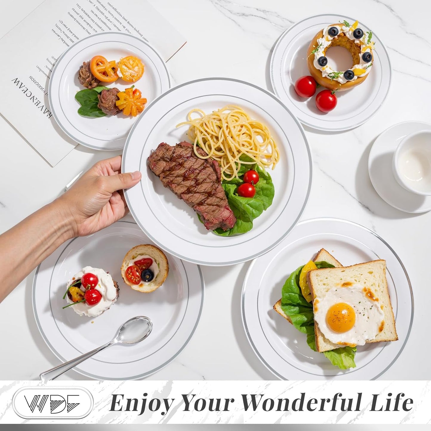 350 Pcs Silver Plastic Plates - Silver Dinnerware Set of 50 Dinner Plates 50 Dessert Plate 50 Silverware 50 Napkins 50 Cups for Christmas Party&Wedding