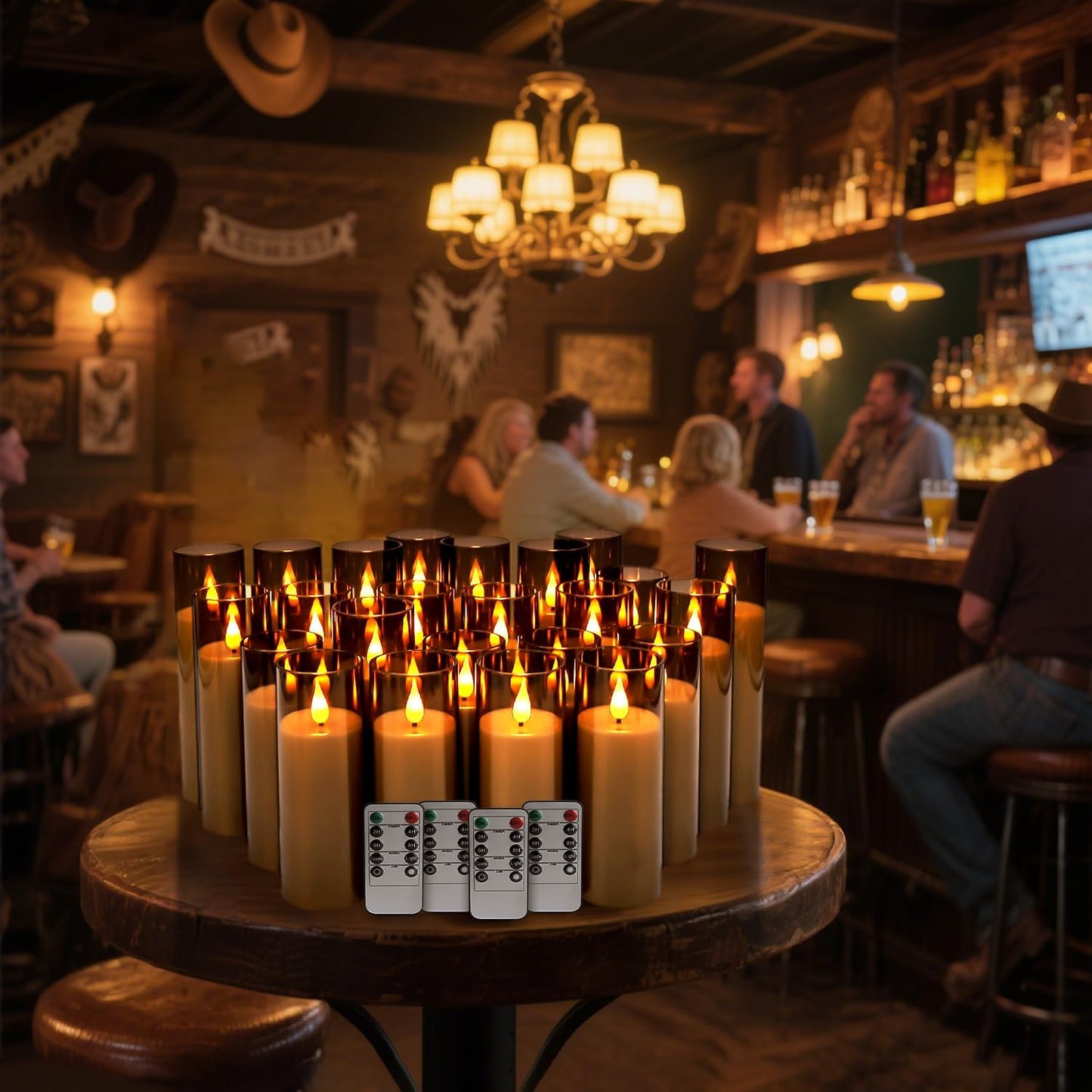 Halloween Decoration Flickering Flameless Candles Battery Operated Timer Led Pillar Candles with Realistic Moving Wick Candles for Home Decor 24 Pack (D2.2 xH 5" 6" 7")(Grey)