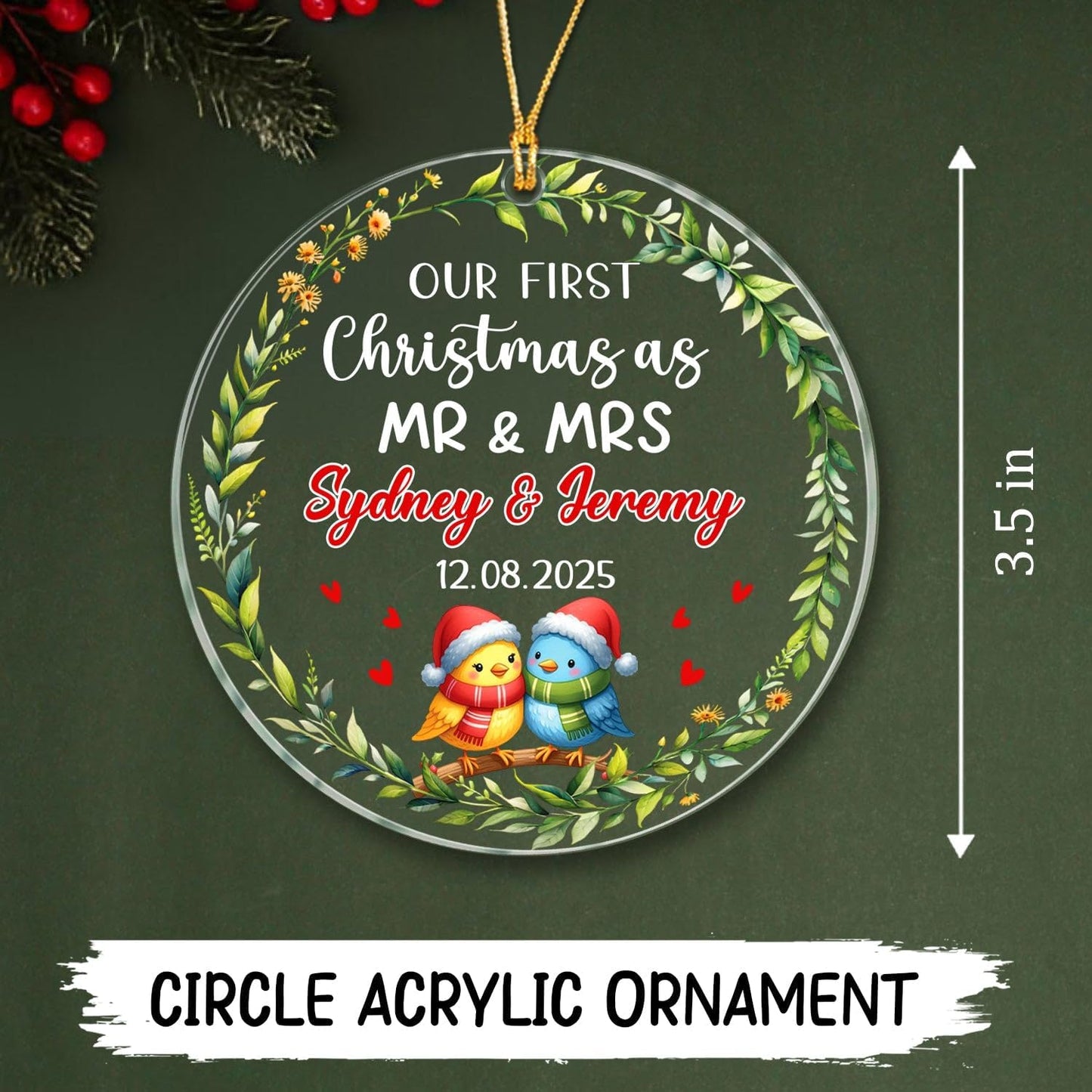 Our First Christmas As Mr & Mrs Ornament 2025, Personalized 1st Christmas As Mr & Mrs Bird Married Ornament Gift for Newlyweds Wedding, Customized Name & Date Anniversary Ornaments for Just Married