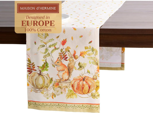 Maison d' Hermine Table Runner 100% Cotton Single Layer Table Runners 108 inches Long for Thanksgiving Christmas Decorations Home Kitchen Dining Party Wedding (Pumpkin Passion, 14.5" x 108")