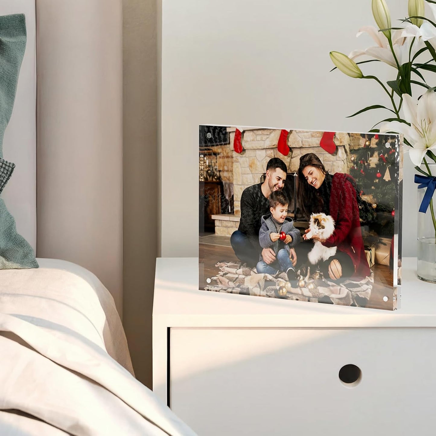 6x8 Acrylic Picture Frame 5 Pack, Clear Freestanding Double Sided Frameless Magnetic Photo Frames, Desktop Display Decor Gift