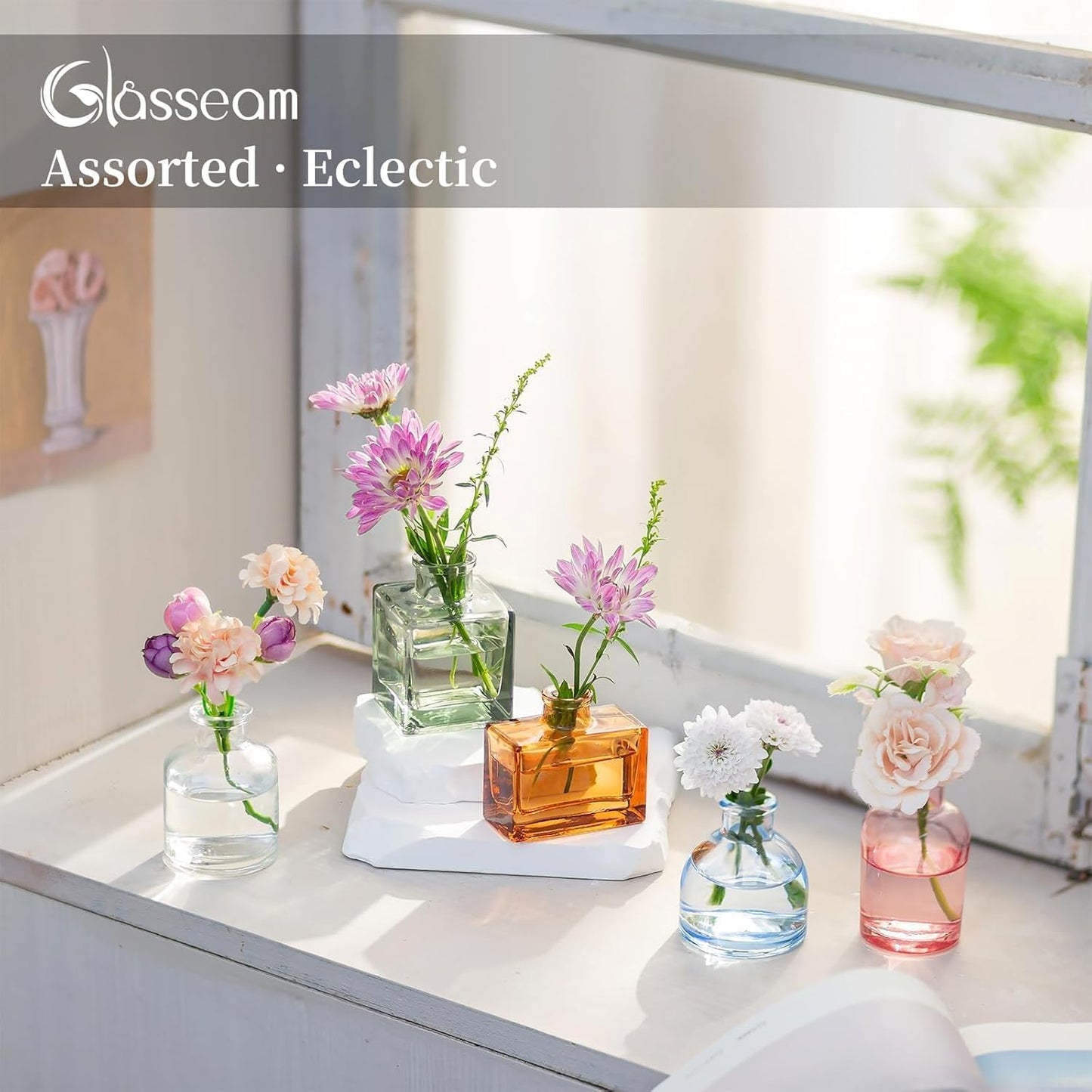 Glasseam Mini Bud Vases in Bulk 40: Colored Small Flower Vases for Centerpieces Cute Tiny Glass Vase for Flowers Modern Decorative Wedding Table Centerpiece for Dining Room Decor