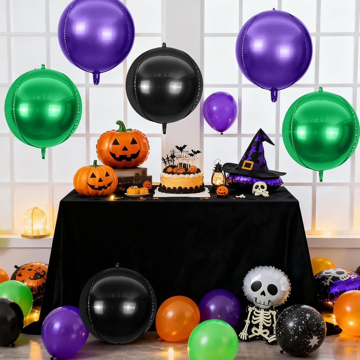 6Pcs Black Green Purple Round Foil Balloons,Giant 4D Round Ball Balloon,22 Inch Balloons for Halloween Kids Birthday Baby Shower Party Decorations