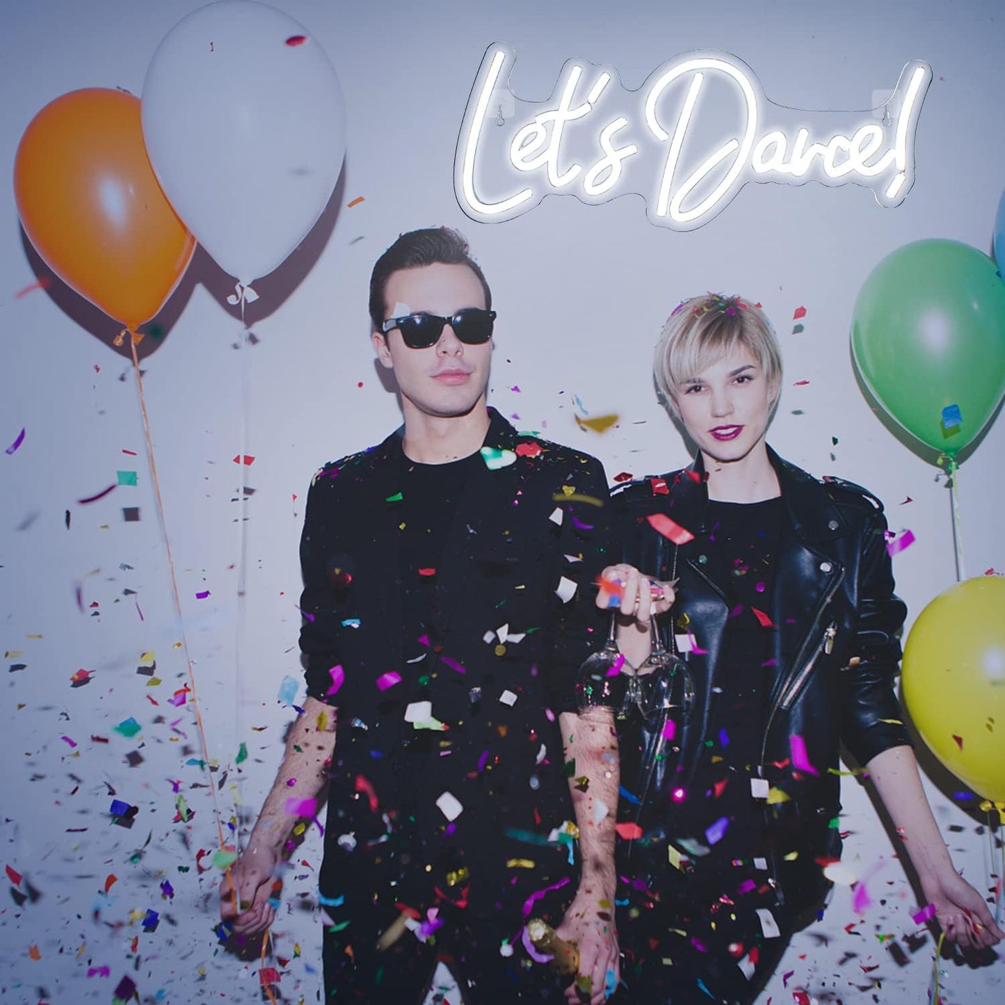 Let's Danced Neon Signs Let's Dance Neon Light Up Sign White Led Word Light Sign Neon Sign Wedding for Dancing Party,Bar Accessories,Valentines' Day,Birthday Party