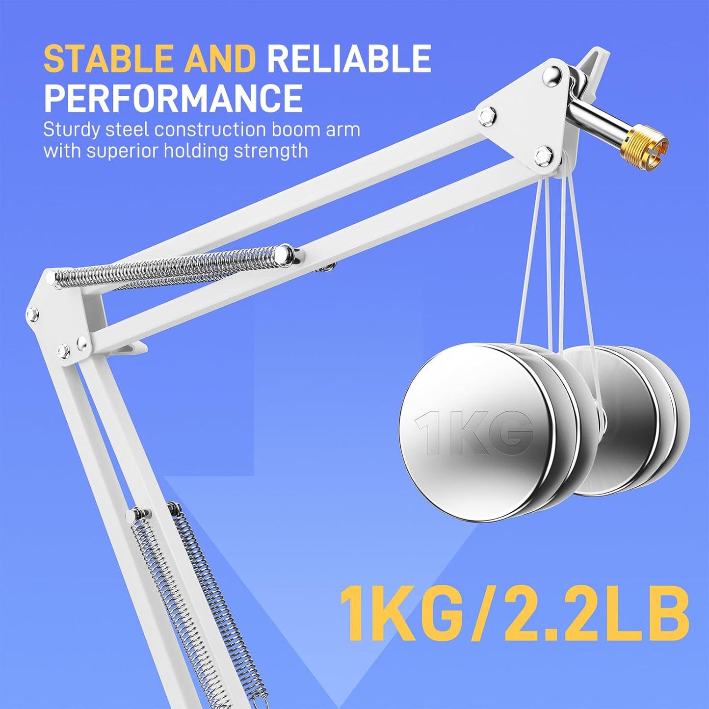 MAONO Boom Arm Microphone Stand: Adjustable Metal Suspension Mic Boom Arm for Podcasting Gaming Streaming Recording,with Desk Clamp and 3/8" to 5/8" Screw Adapter-Max Load 1KG BA20 White