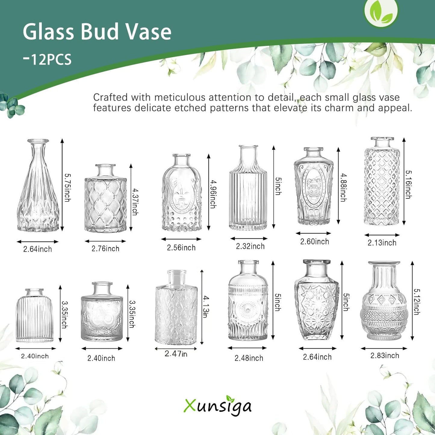 114Pcs Artificial Flowers in Vases Set, Fake Flower Greenery Stem Bulk Sets with 12Pcs Glass Bud Vases, Artificial Plants & Flowers for Wedding Centerpiece Table Decorations